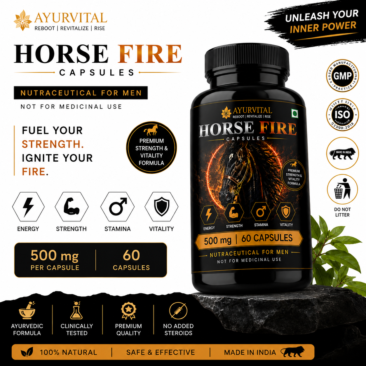 Ayurvital Horse Fire Capsules – 60 Caps, 500mg