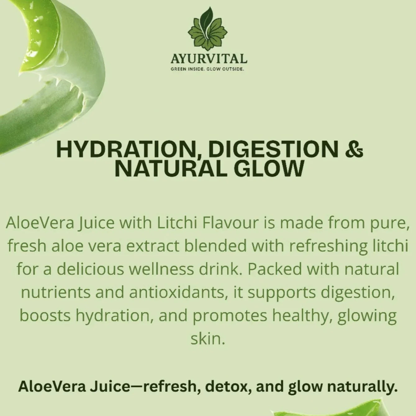 Ayurvital Aloe Vera Fiber Juice with Litchi flavour, 1L bottle for digestion and daily detox support