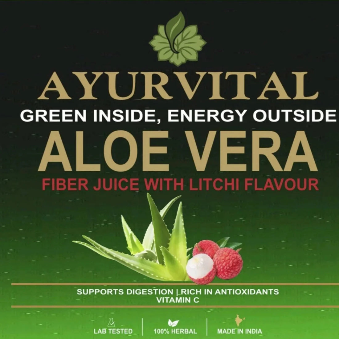Ayurvital Aloe Vera Fiber Juice with Litchi flavour, 1L bottle for digestion and daily detox support