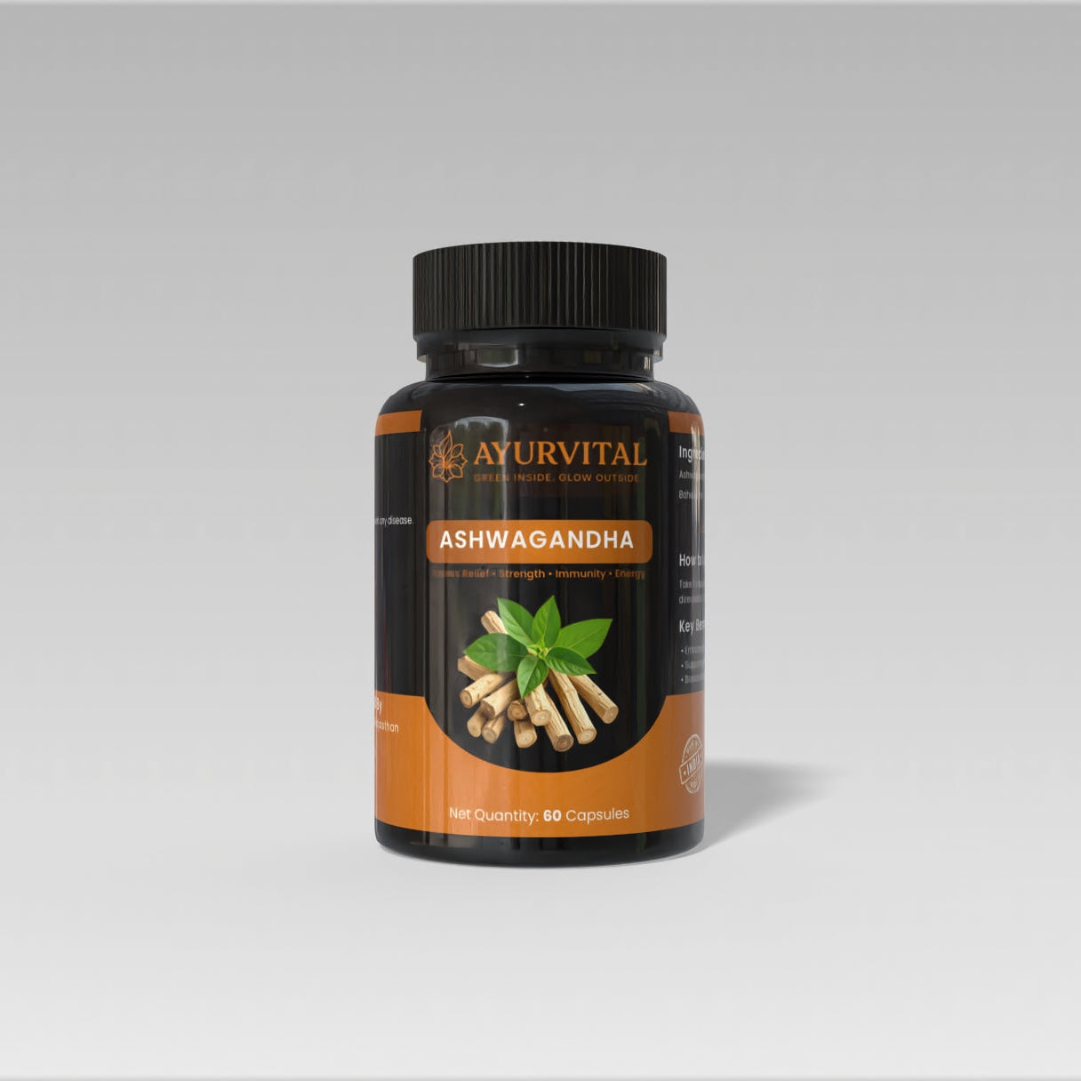 Ayurvital Pure Ashwagandha capsules, 60 capsules for stress response and vitality support