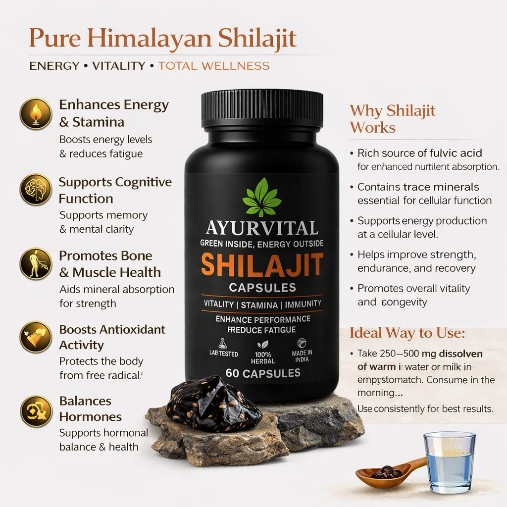 Ayurvedic Shilajit Capsules By Ayurvital - 60 Caps
