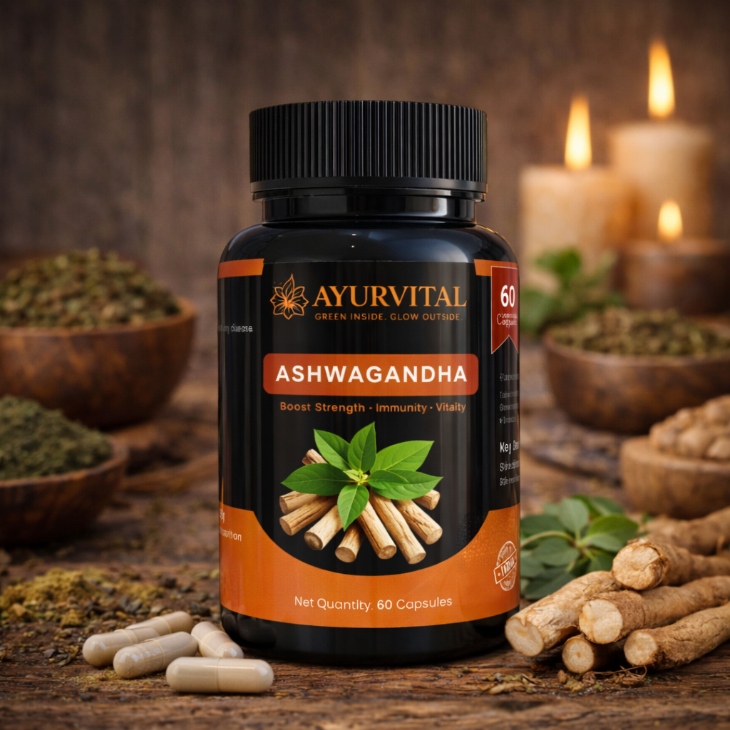 Ayurvital Pure Ashwagandha capsules, 60 capsules for stress response and vitality support