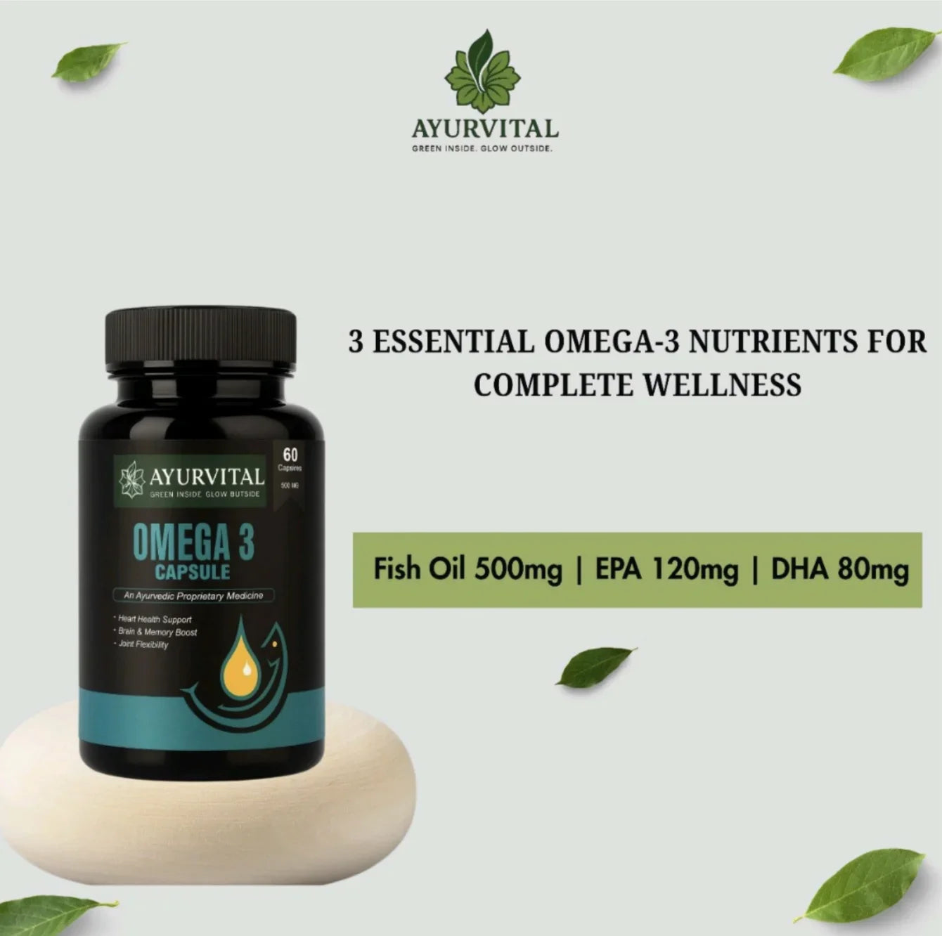 Ayurvital Omega-3 Capsules, 500mg for heart, brain and joint health support