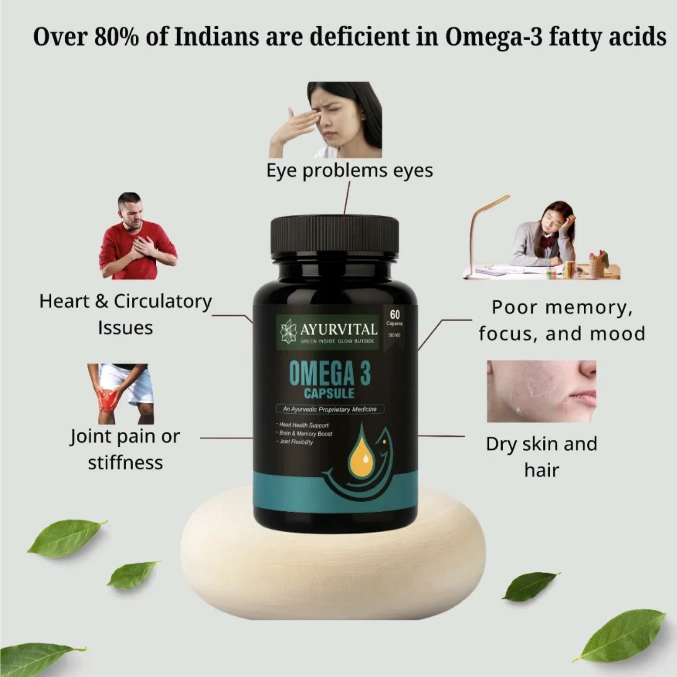 Ayurvital Omega-3 Capsules, 500mg for heart, brain and joint health support