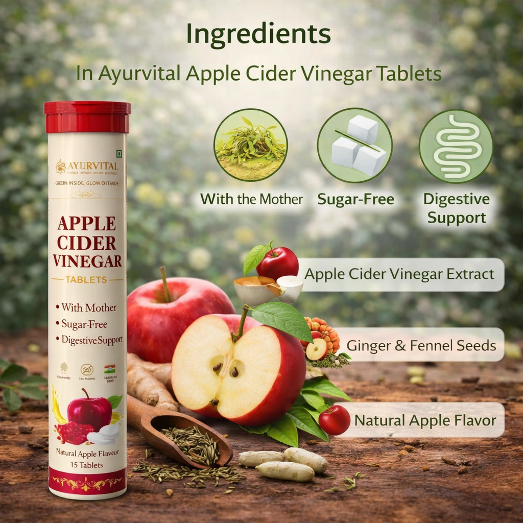 Ayurvital Apple Cider Vinegar effervescent tablets for metabolism and daily wellness support